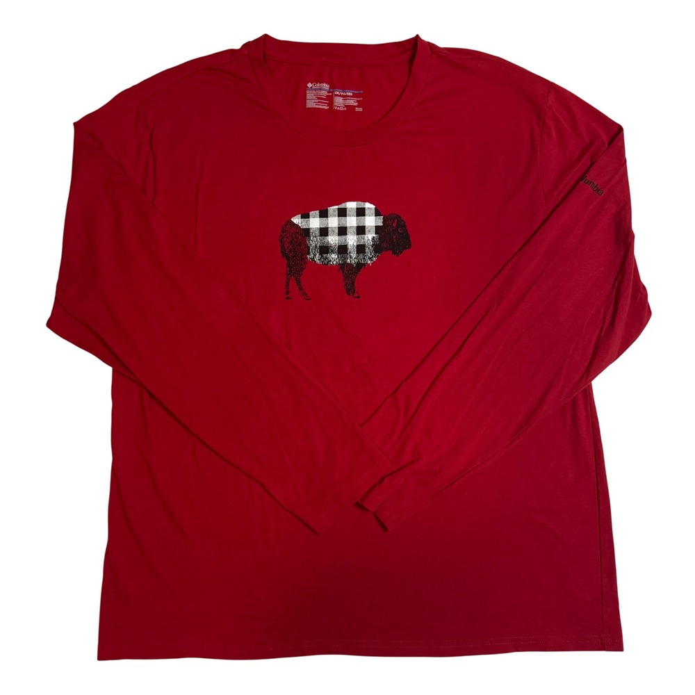 Columbia Men's XXL Long Sleeve T-Shirt Red Buffalo‎ Plaid Graphic Tee